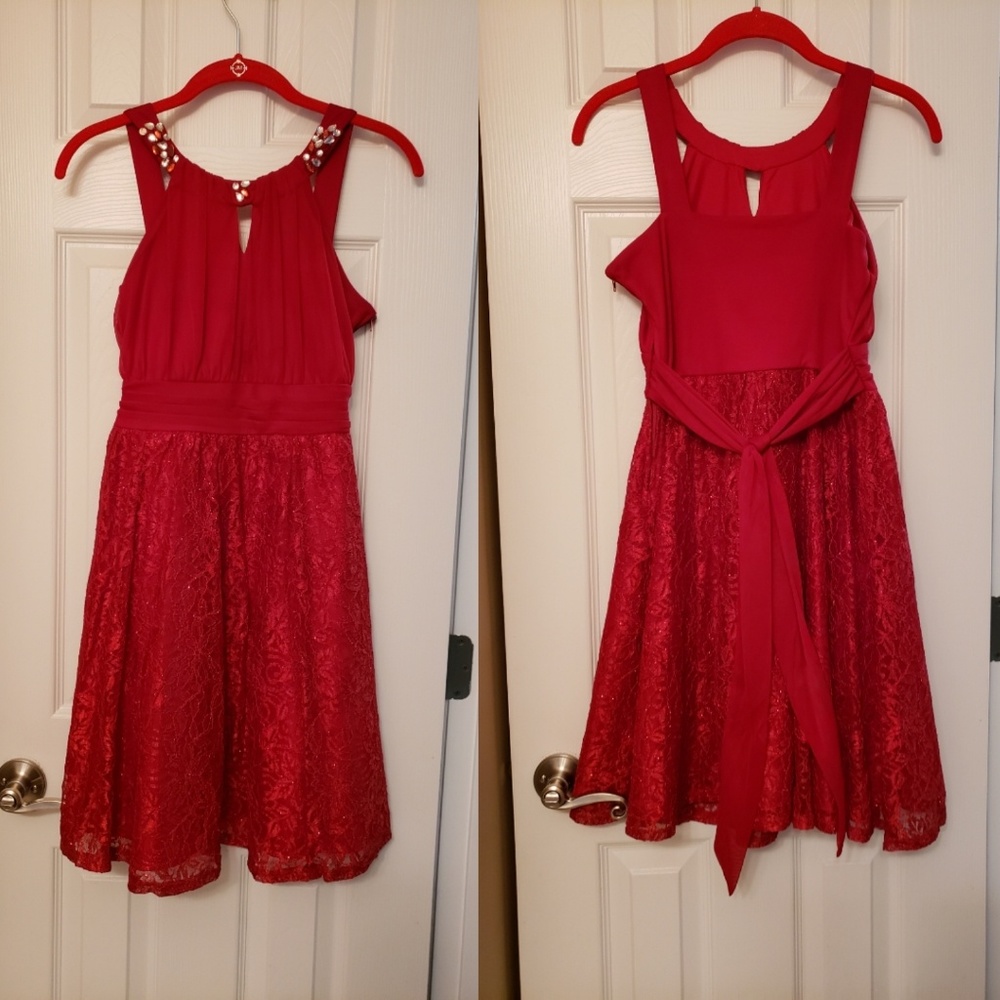 Red embellished dress